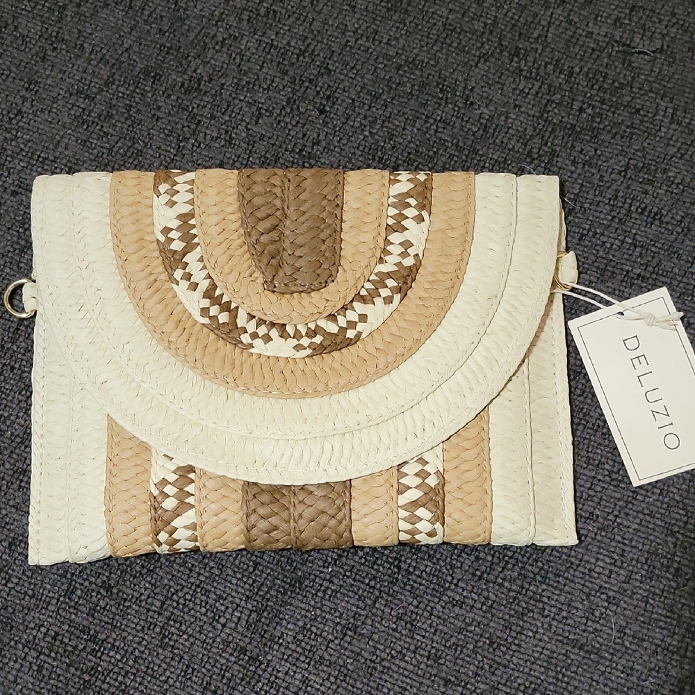 NWT Women's Tan and Brown Woven Covertible Bag